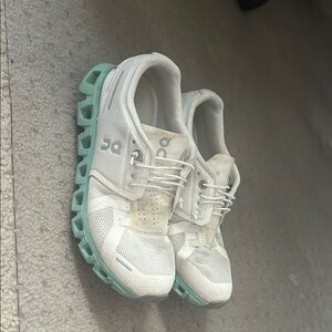 On Running White and Green Sneakers Casual Athletic Style